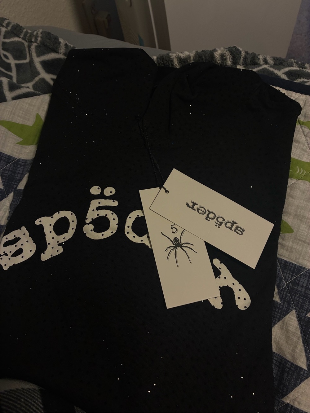 sp5der Men's Black Sparkle Logo Leggings